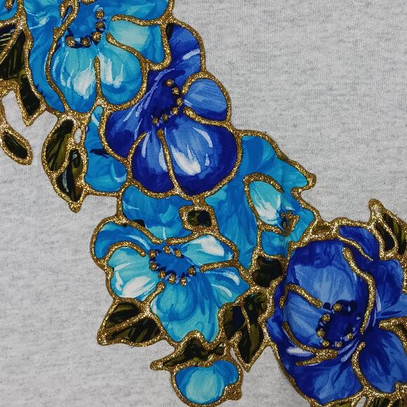 Vintage Single Stitch 90s Puffy Paint Handmade Sweatshirt Large Gray Floral - Picture 7 of 8